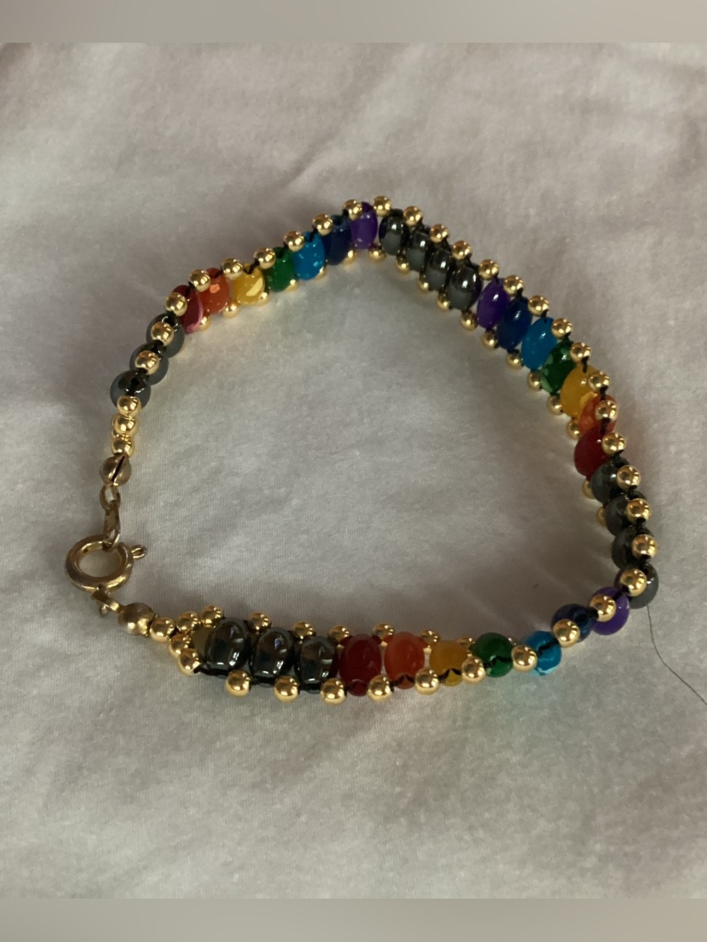 Gold Beaded Rainbow Gemstone Bracelet